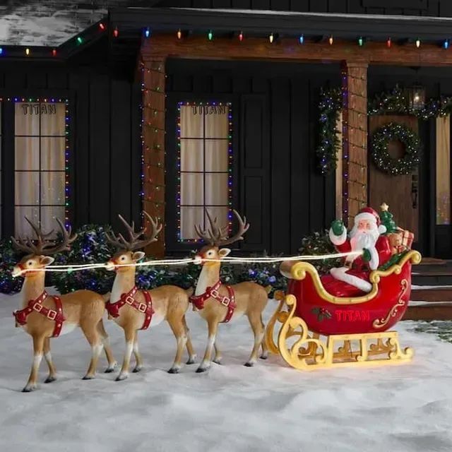 Santa’s Sleigh with Reindeer Holiday Decoration Christmas 2025